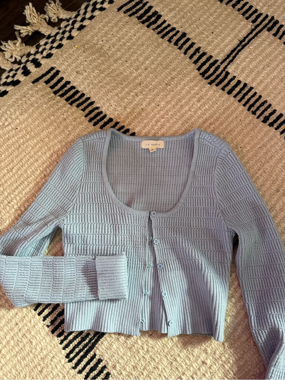Light Blue Ribbed Cropped Button-Front Top - Picture 3 of 3